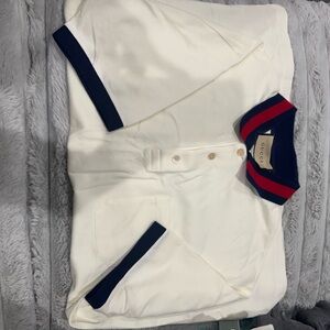 Gucci White Polo Shirt with Navy and Red Accents